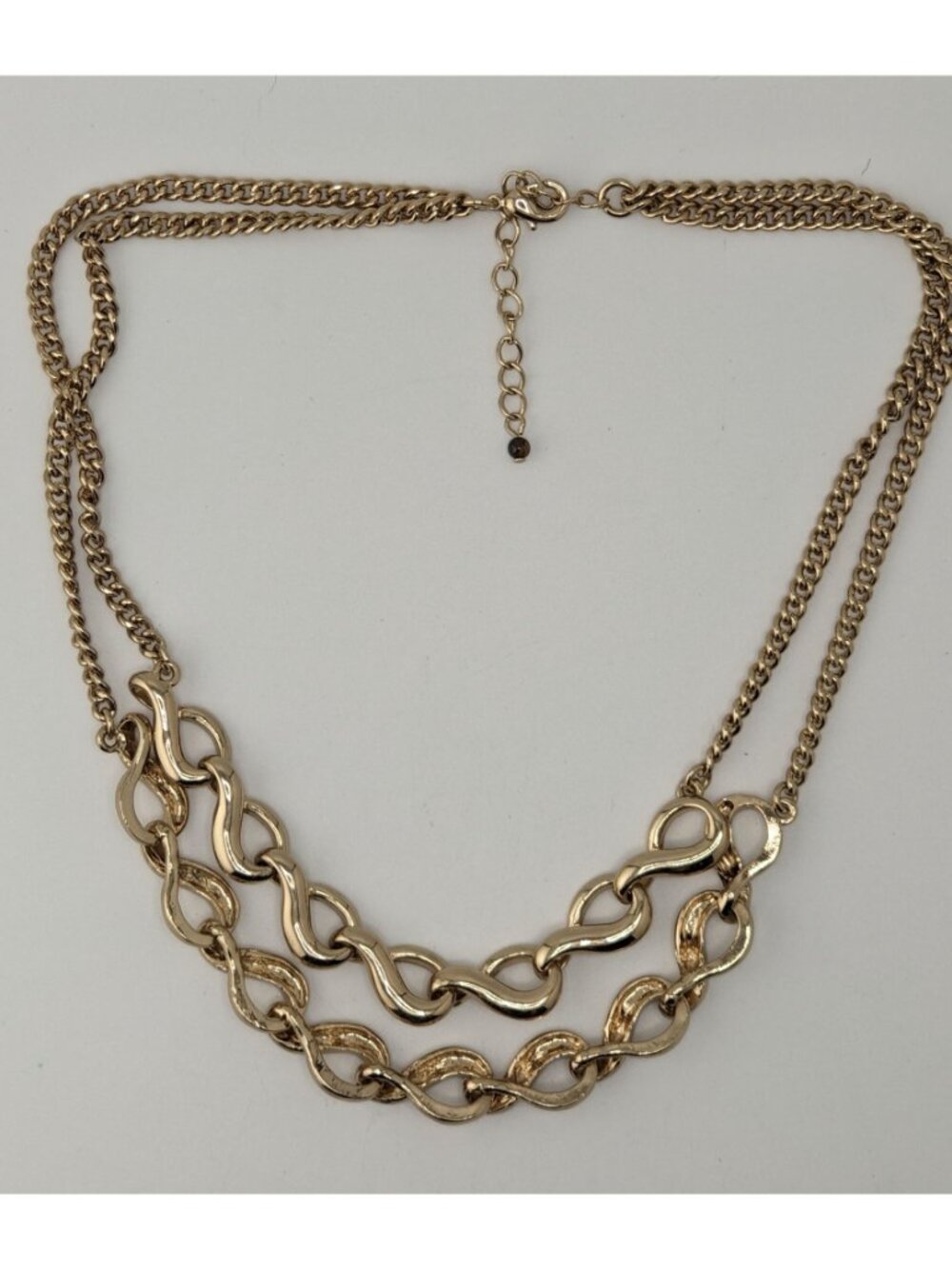 Gold Tone Layered Infinity Link Necklace Classic Glam Statement Jewelry - Picture 4 of 6